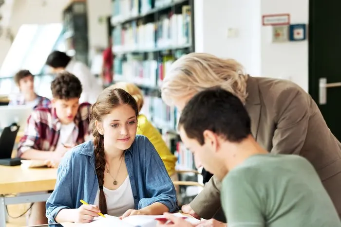 Pair of students studying together